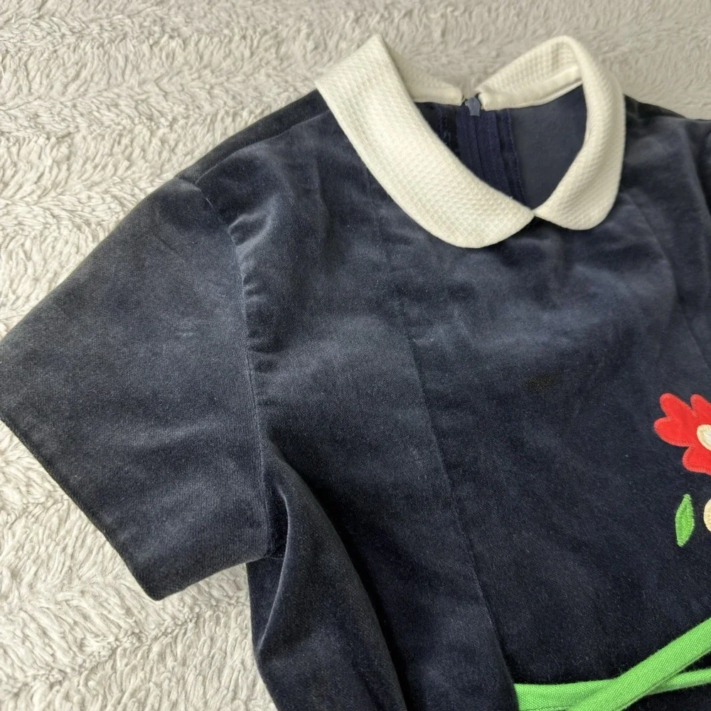 Sylvia Whyte Saks Fifth Avenue Blue Flower Velvet Dress Girls 6 *See Measurement